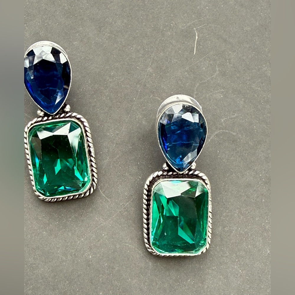 Elegant Silver blue and Green Earrings